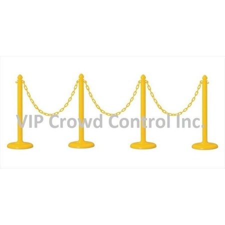 Vic Crowd Control Inc VIP Crowd Control 1841-4-32 14 in. Flat Base Plastic Stanchions - 32 ft. Chain; Yellow; 4 Piece 1841-4-32